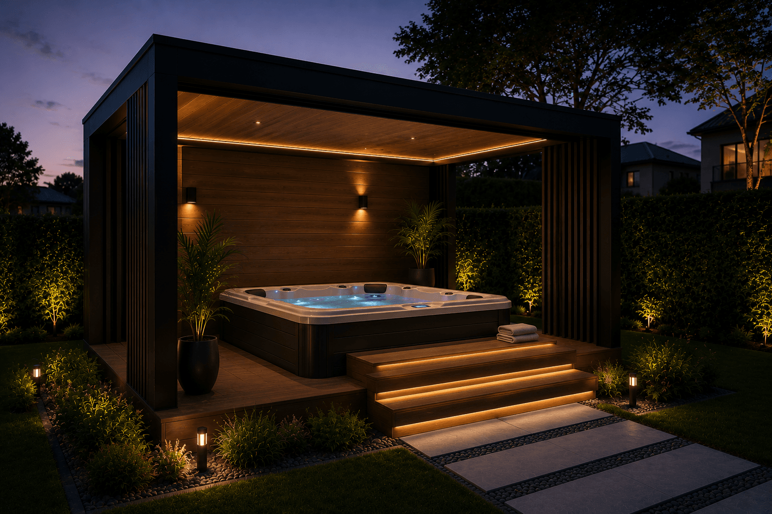 Jacuzzi exterior noche