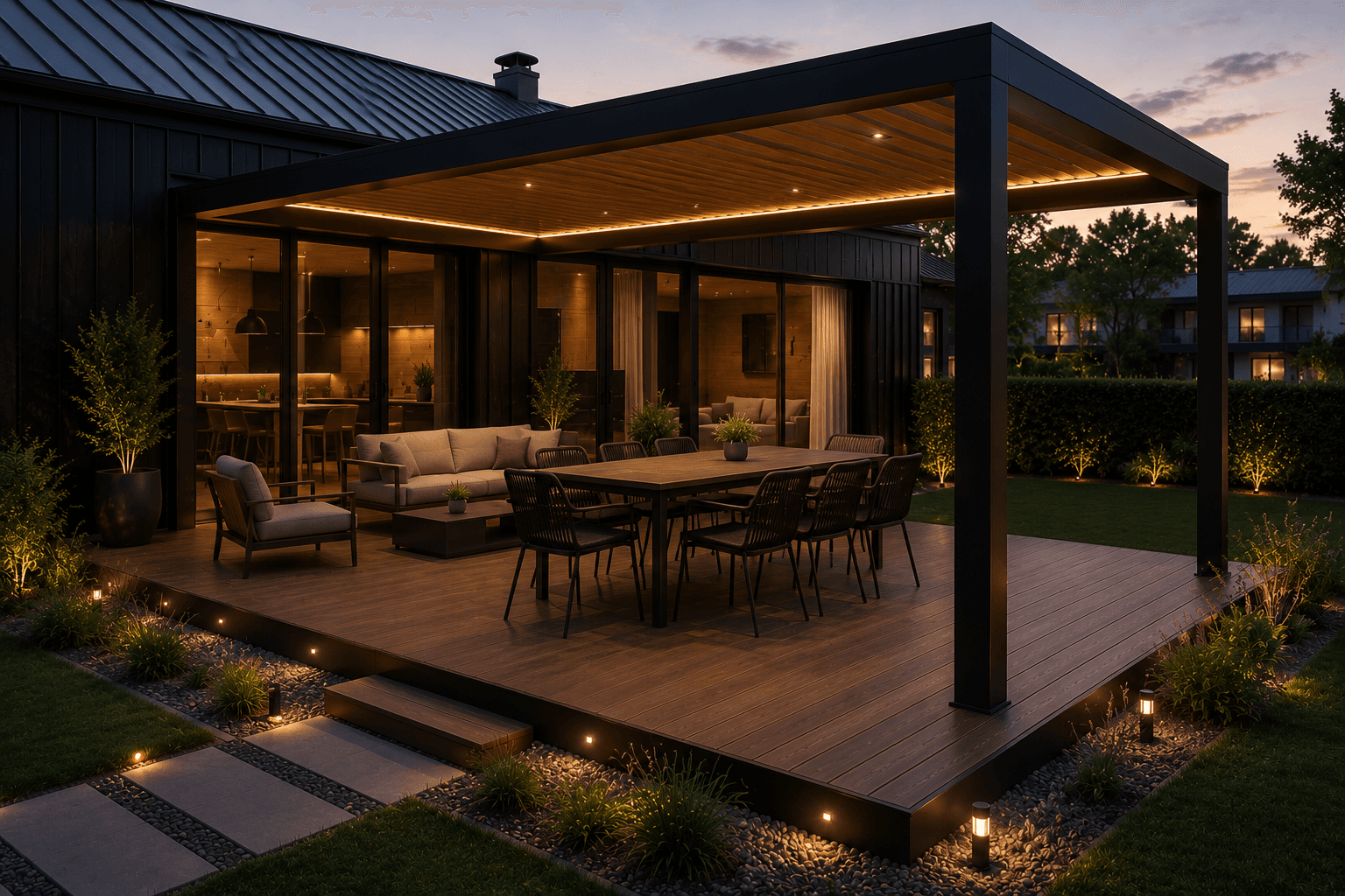 Pergola cubierta atardecer