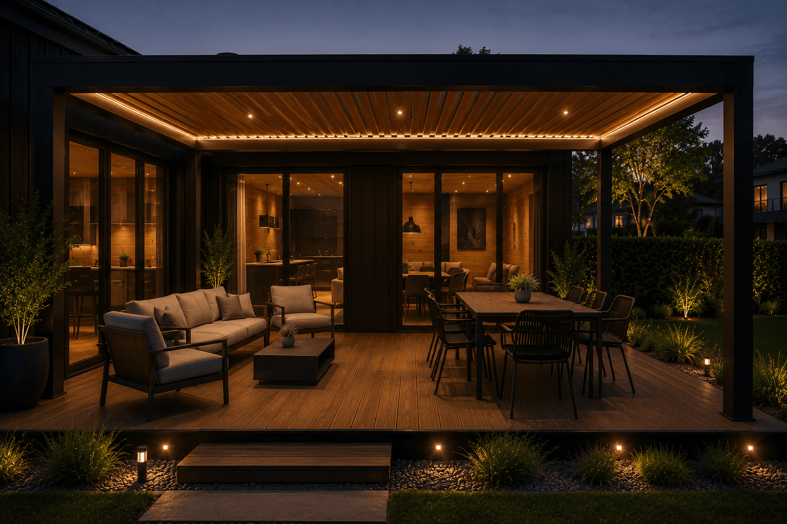 Pergola iluminada noche