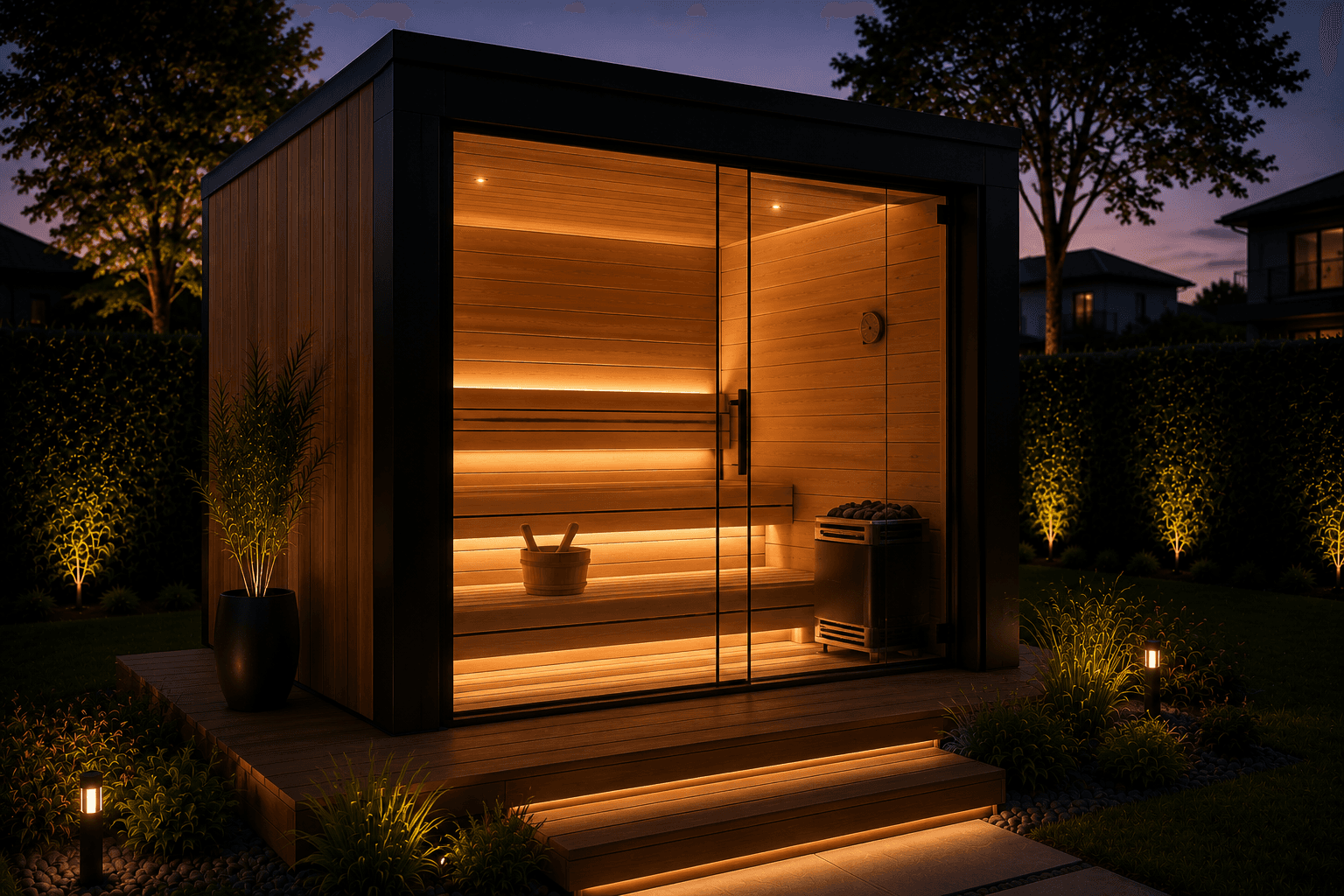 Sauna exterior noche