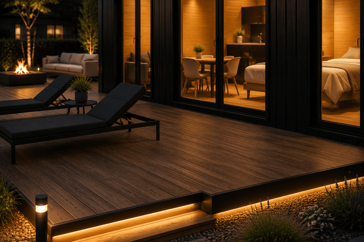Deck iluminado de noche